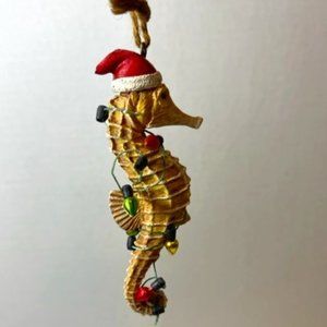 Seahorse w/Santa Hat Christmas Lights Holiday Hanging Ornament 1.5"x4"